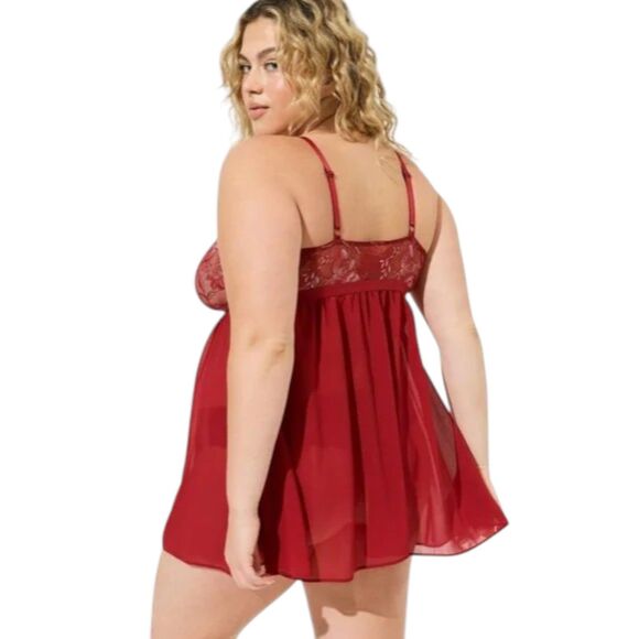 NWT Torrid Lace High Neck Babydoll Size 2 Red Sleeveless Adjustable Straps - Picture 2 of 15